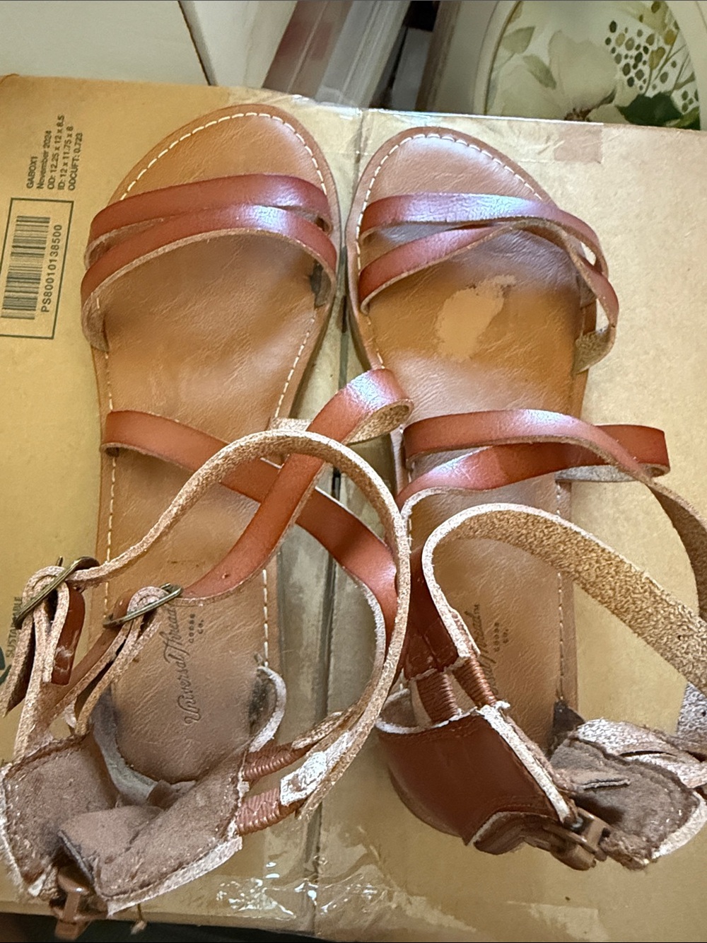 Universal Thread Cognac Leather Strappy Ankle Sandals